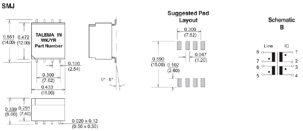 SMJ - Dimensions & Schematic - Pins